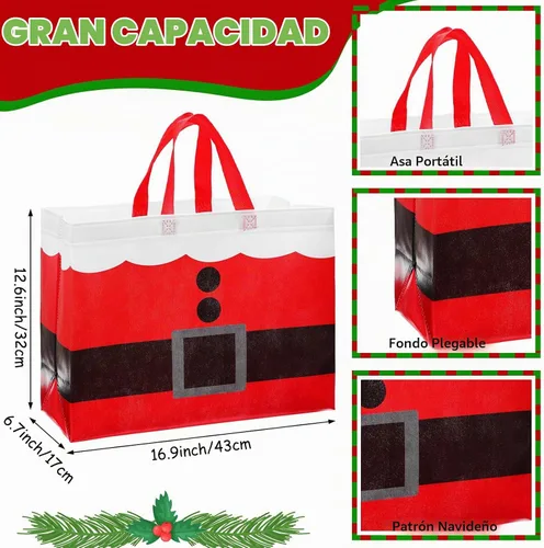 Vista 3 de Hosuly 16 piezas 17" Bolsas de regalo grandes de Navidad con asas Bolsas de compras reutilizables Bolsa de compras no tejida reutilizable