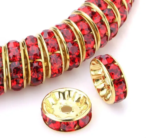 Vista 10 de RUBYCA 100 unidades de cuentas espaciadoras redondas estilo Rondelle en tono dorado de 10 mm, cristal checo AB blanco