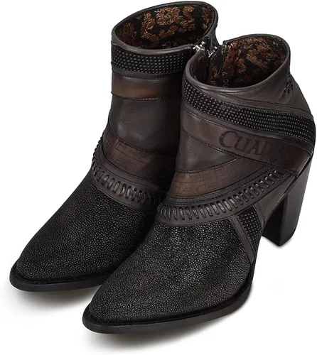 Vista 7 de Cuadra Botines de mujer en piel auténtica de raya, con cremallera, color negro