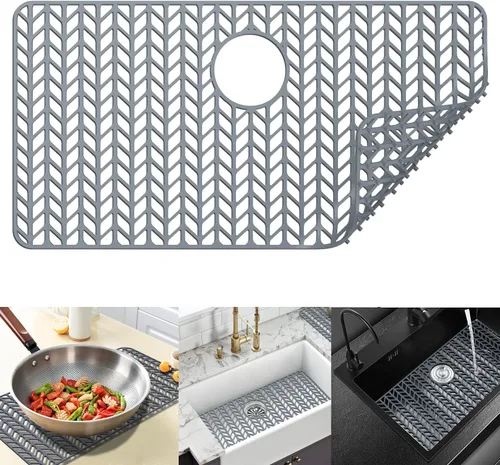 Vista 67 de Protectores de fregadero de cocina de 12 x 11 y 13 x 11 pulgadas, protectores de silicona para fregadero de cocina para la parte inferior del Gris