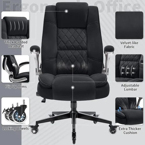 Vista 3 de Silla de oficina con respaldo alto 400 libras, silla de escritorio Negro
