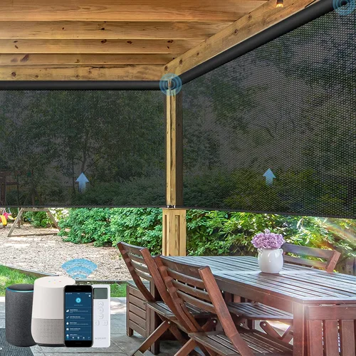 Vista 18 de Persianas enrollables motorizadas para exteriores, persianas enrollables para patio, funciona con Alexa, Google Homekit, Apple Homekit, parasol