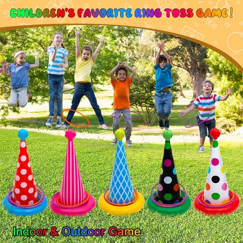 Vista 5 de Juego inflable de lanzamiento de anillos, juegos de fiesta de cumpleaños, juego de lanzamiento de anillos para niños y adultos, decoración de fiesta