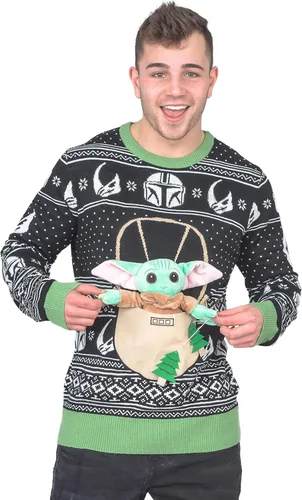Vista 2 de Star Wars Baby Yoda The Child Forces Trees Ugly Christmas Sweater Negro