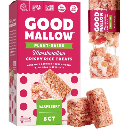 Vista 8 de GoodMallow Treats Veganos de Arroz Crujiente Envueltos Individualmente Caja de 24, Aperitivos Veganos Kosher, Aperitivos Sin Gluten Sin Lácteos