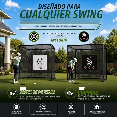 Vista 3 de YUNIC Jaula de práctica de golf con marco de metal - Elija objetivo de golpeo estándar o pantalla de impacto para simulador