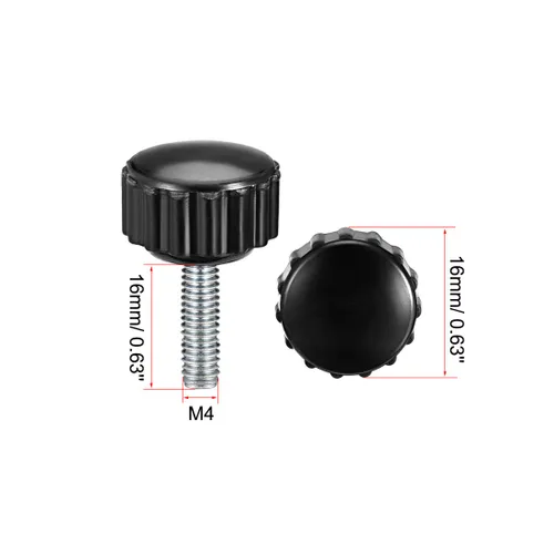 Vista 2 de uxcell Perillas de sujeción moleteadas con rosca métrica macho M4 x 0.630 in de agarre de tornillo de pulgar tipo plástico roscado perno de mano