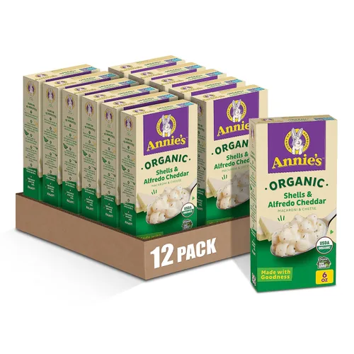 Vista 4 de Annies Homegrown - Conchas orgánicas alimentadas con pasto y macarrones con queso cheddar blanco, 6 onzas (paquete de 12)
