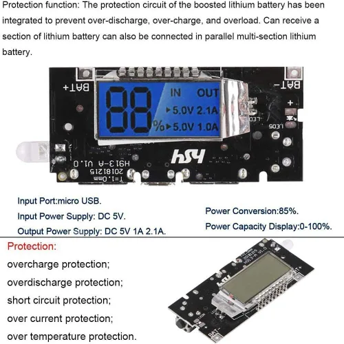 Vista 3 de Módulo de Carga de Batería Dual USB 18650 con Protección 4 piezas, Placa PCB de Banco de Energía, Módulo de Placa de Circuito Dual USB 5V 1A 2.1A