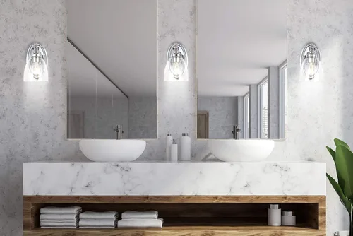 Vista 3 de JONATHAN Y Lámpara de pared LED cromada de 5.5 pulgadas, cableado para baño, pantalla de vidrio transparente con semillas, iluminación de pasillo