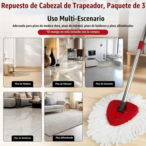 Vista 6 de Juego de 3 cabezales de repuesto para mopa giratoria para el sistema de 1 tanque O-Cedar EasyWring, 3 recambios de mopa giratoria de microfibra, 1