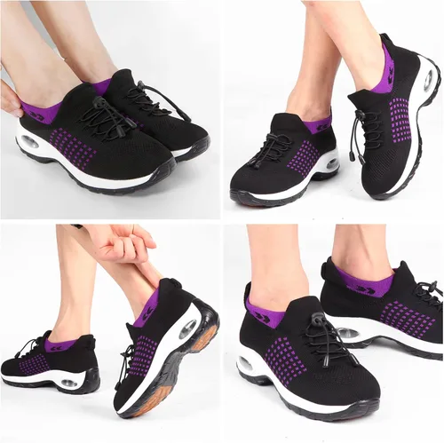 Vista 7 de STUNAHOME Tenis sin cordones para mujer, parte inferior gruesa, con cojín de aire, zapatos de malla transpirable, zapatos ortopédicos para mujer