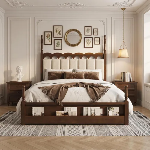 Vista 14 de Christopher Knight Home Chagi - Marco de cama tamaño King con almacenamiento, marco de cama y cabecera de plataforma King vintage, soporte