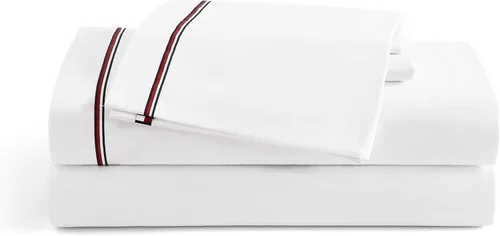 Vista 18 de Tommy Hilfiger - Sábanas para cama individual, ropa de cama de percal de algodón crujiente y fresca con funda de almohada a juego, juego de cama