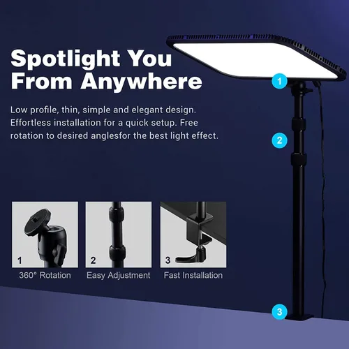 Vista 6 de Godox ES45 Luz Clave, luz de vídeo LED con soporte de escritorio extensible, ajuste de brillo del 0-100% y temperatura de color de 2800-6500k