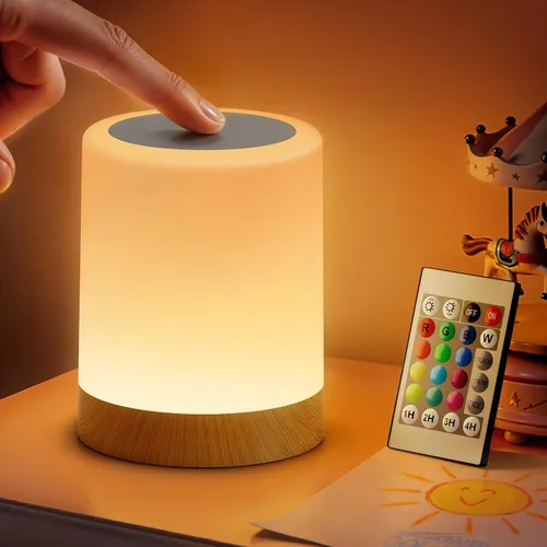 Vista 12 de Auxmir Luz nocturna para niños y bebés, lámpara táctil regulable para guardería, 11 colores RGB, 5 brillo, lámpara de mesa recargable portátil