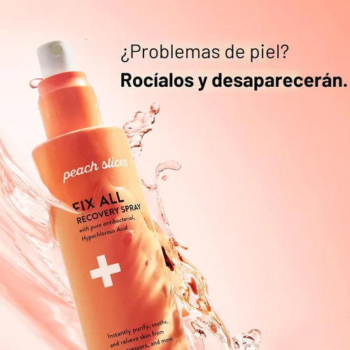 Vista 5 de Peach Slices - Spray de Recuperación Todo en Uno (118 ml) - Purifica, Calma y Alivio - Granos, Estrés y Rojeces - Spray de Ácido Hipocloroso - Agua