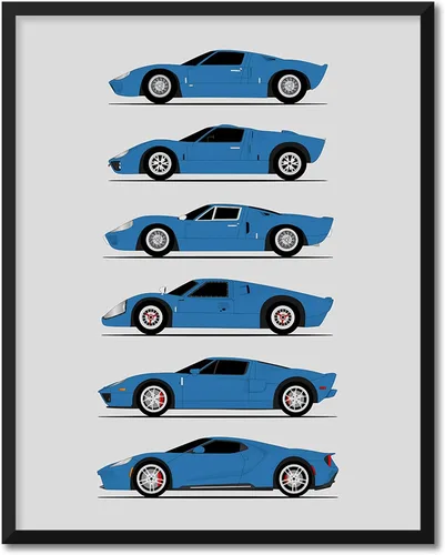 Vista 2 de Custom Car Posters Póster hecho a mano compatible con Ford GT Generation e impresión de Ford GT40, rojo, blanco y azul, 8 x 10 pulgadas, impresión