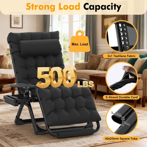 Vista 6 de Slendor Sillas de gravedad cero de gran tamaño XXL, silla reclinable Negro
