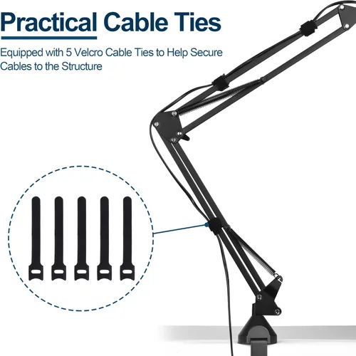 Vista 6 de Micrófono ajustable brazo de tijera con clip de micrófono y bridas para cables, resistente para Blue Yeti Nano Snowball Ice, HyperX QuadCast