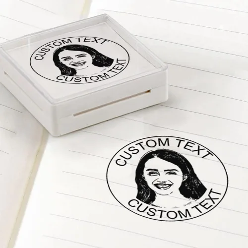 Vista 3 de Sellos personalizados autoentintados, sellos de fotos personalizados para retratos con cara y texto, suministros de oficina, negocios, sello