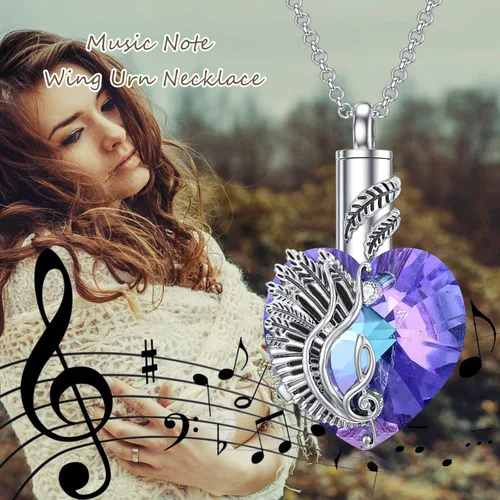 Vista 5 de PELOVNY Collar de urna para cenizas, árbol de la vida, rosa, música vikinga, mariposa, guitarra, colibrí, libélula, ángel, ala de cremación, urna