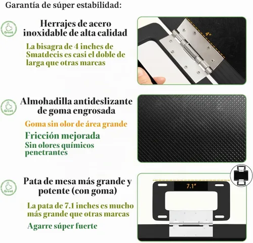 Vista 5 de Smatdecis Bandeja de brazo para sofá, mesa de clip para brazos, mesa de bandeja para reposabrazos adecuada para bebidas caseras, comida rápida, Negro