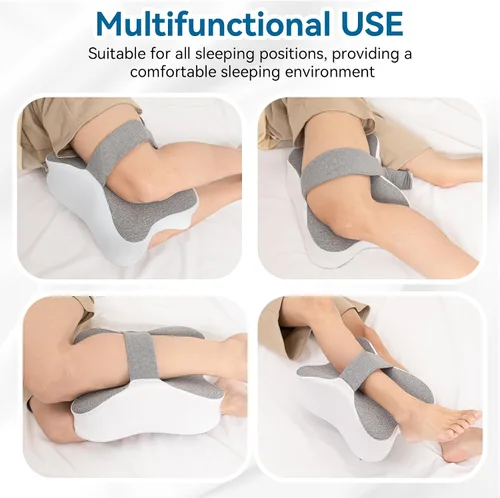 Vista 5 de Almohada larga de rodilla para personas que duermen de lado entre las piernas, almohada de espuma viscoelástica para dormir de lado con correa