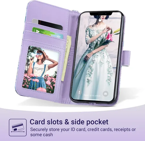 Vista 2 de ULAK Funda compatible con iPhone XR tipo cartera para mujer, de piel sintética de alta calidad, con tarjeteros, función atril, funda protectora a