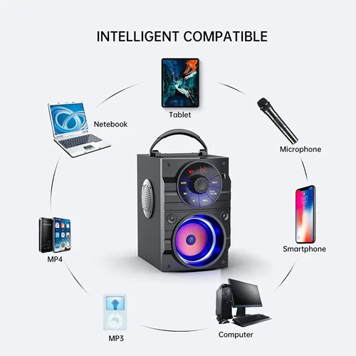 Vista 7 de Altavoz Bluetooth portátil con subwoofer, altavoces inalámbricos, para exteriores/interiores, gran soporte, control remoto, radio FM, tarjeta TF