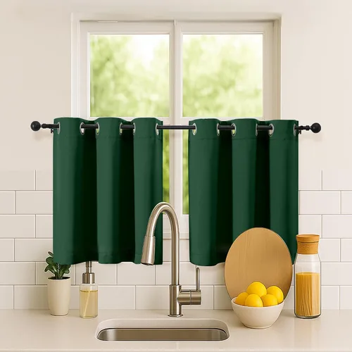 Vista 180 de Simplebrand Juego de 2 paneles de cenefa aguamarina para ventana de cocina de 14 pulgadas de largo, cortinas de oscurecimiento de habitación