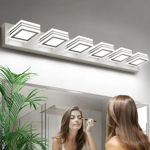 Vista 11 de SOLFART Lámparas LED para tocador de baño: 3 luces de níquel cepillado moderno acrílico para pared de baño sobre espejo de 20 pulgadas 5CCT Níquel