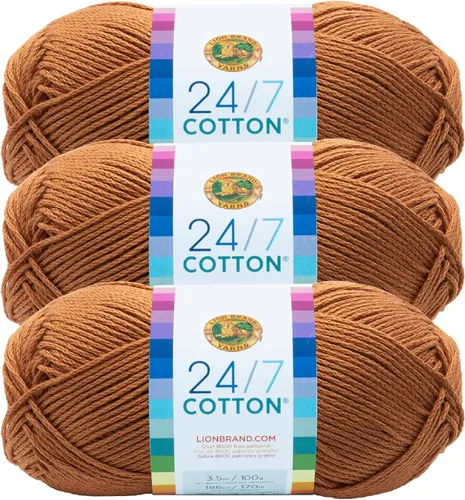 Vista 67 de Lion Brand Yarn - Hilo ligero 24/7 de algodón para tejer, hacer ganchillo y manualidades, Ámbar, paquete de 1 Light Worsted 100% Mercerized Cotton