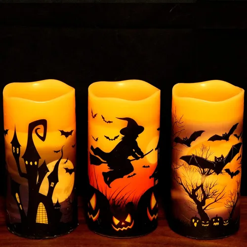 Vista 12 de Velas de cristal sin llama de casa de muñeco de nieve a pilas, con control remoto y temporizador; velas LED parpadeantes de cera real, luz blanca
