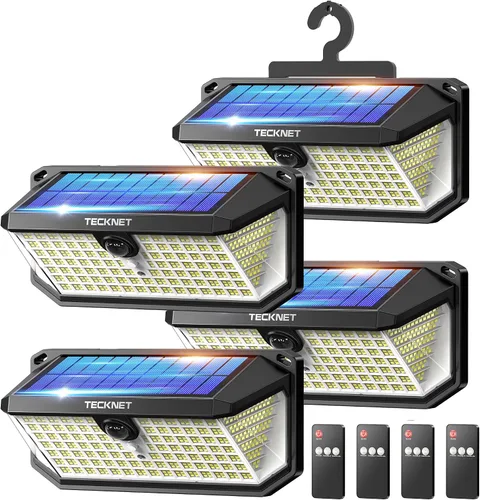 Vista 7 de TECKNET Luces Solares Súper Brillantes para Exteriores Paquete de 3, 2×231 LED y 1×416 LED, Ángulo de 300° y 3 Modos de Iluminación con Sensor