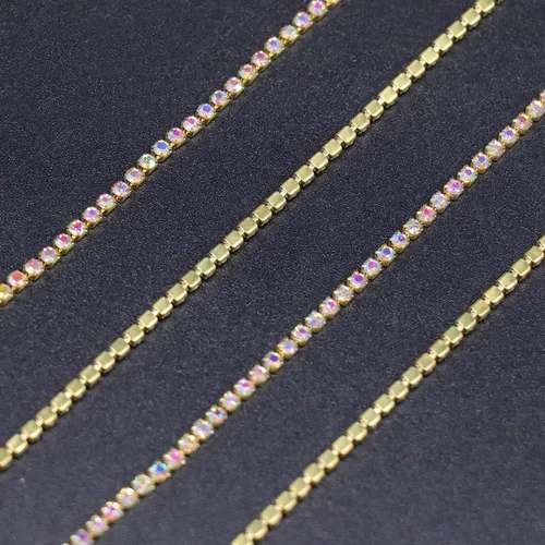 Vista 4 de Jerler 9 metros de adornos de diamantes de imitación con cadena cerrada SS6.5/2.0mm, cadena AB para costura, manualidades, ideal para bodas AB dorado