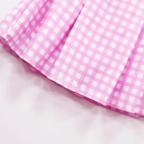 Vista 6 de Vestido a cuadros rosa para niñas, disfraces de cosplay con accesorios de 4 a 14 años