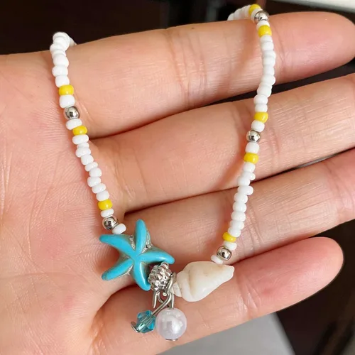 Vista 7 de Tobilleras de cadena de estrellas de mar, tobilleras para pies de playa, para mujeres y niñas