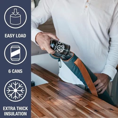 Vista 3 de CleverMade - Funda aislante para tubo de cerveza con enfriador - 6 latas / 1.89 L Midnight/Negro Bolso de enfriamiento portátil con correa