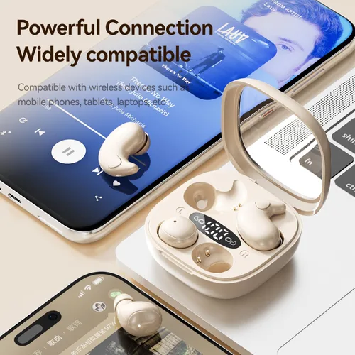 Vista 8 de Auriculares planos para dormir de lado, mini auriculares invisibles para canales auditivos pequeños, Bluetooth 5.4, batería 66H, bloqueo de ruido