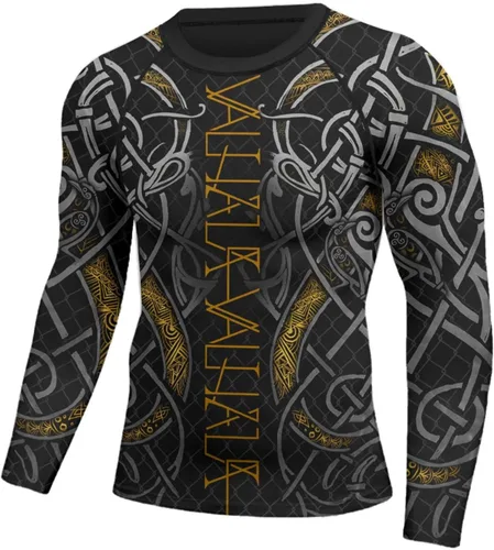 Vista 2 de Camiseta de compresión Viking de manga larga para capa base, ajuste de rendimiento, MMA BJJ, tela elástica Color 1