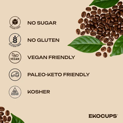Vista 4 de EKOCUPS Cápsulas de café orgánico descafeinado con proceso de agua suiza de tostado medio, 30% más café por taza, café descafeinado de comercio