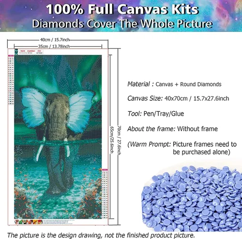 Vista 2 de JATOK Kits de pintura de diamantes 5D para adultos (27.56 x 15.7 pulgadas) DIY elefante grande taladro redondo completo punto de cruz, cuadros