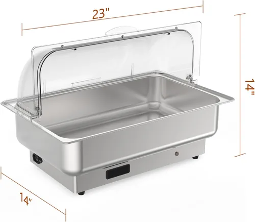 Vista 2 de Takywep Juego de platos de cocina rectangular con control de temperatura, 9 cuartos de galón de acero inoxidable con tapa transparente