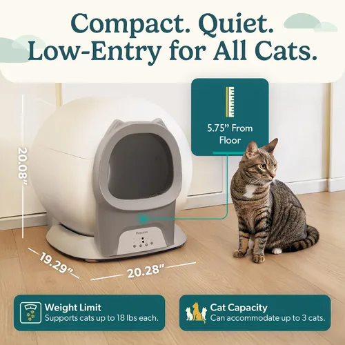 Vista 4 de Petcove PurrTek - Caja de arena automática autolimpiante con Wi-Fi de 5 GHz Gris