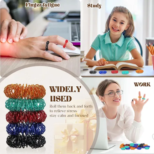 Vista 5 de Blulu 30 Piezas Anillos de Acupresión con Púas Anillos Sensoriales para Dedos Alivio del Estrés Masajeador Sensorial Fidget para Adolescentes