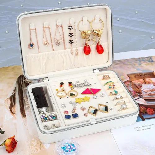 Vista 9 de DesignSter Joyero pequeño Estuche de joyería de viaje de piel sintética organizador de joyas soporte de almacenamiento para collares, aretes