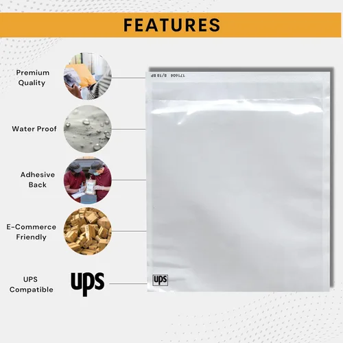 Vista 4 de Paquete de 1000 fundas para etiquetas de envío de UPS de 6.5 x 10 pulgadas, bolsas transparentes autoadhesivas de embalaje, sobres impermeables
