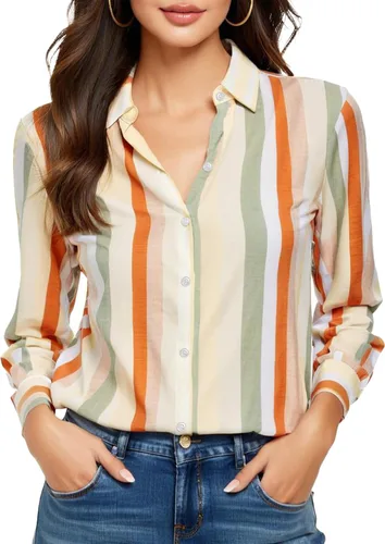 Vista 24 de Camisas sin planchado y sin arrugas para mujer, con botones, de manga larga, de seda de morera, blusas casuales para el trabajo