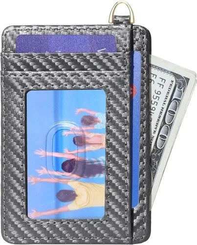 Vista 16 de Badiya Tarjetero delgado minimalista para tarjetas de crédito, bolsillo frontal con bloqueo RFID, estuche compacto para tarjetas con ventana